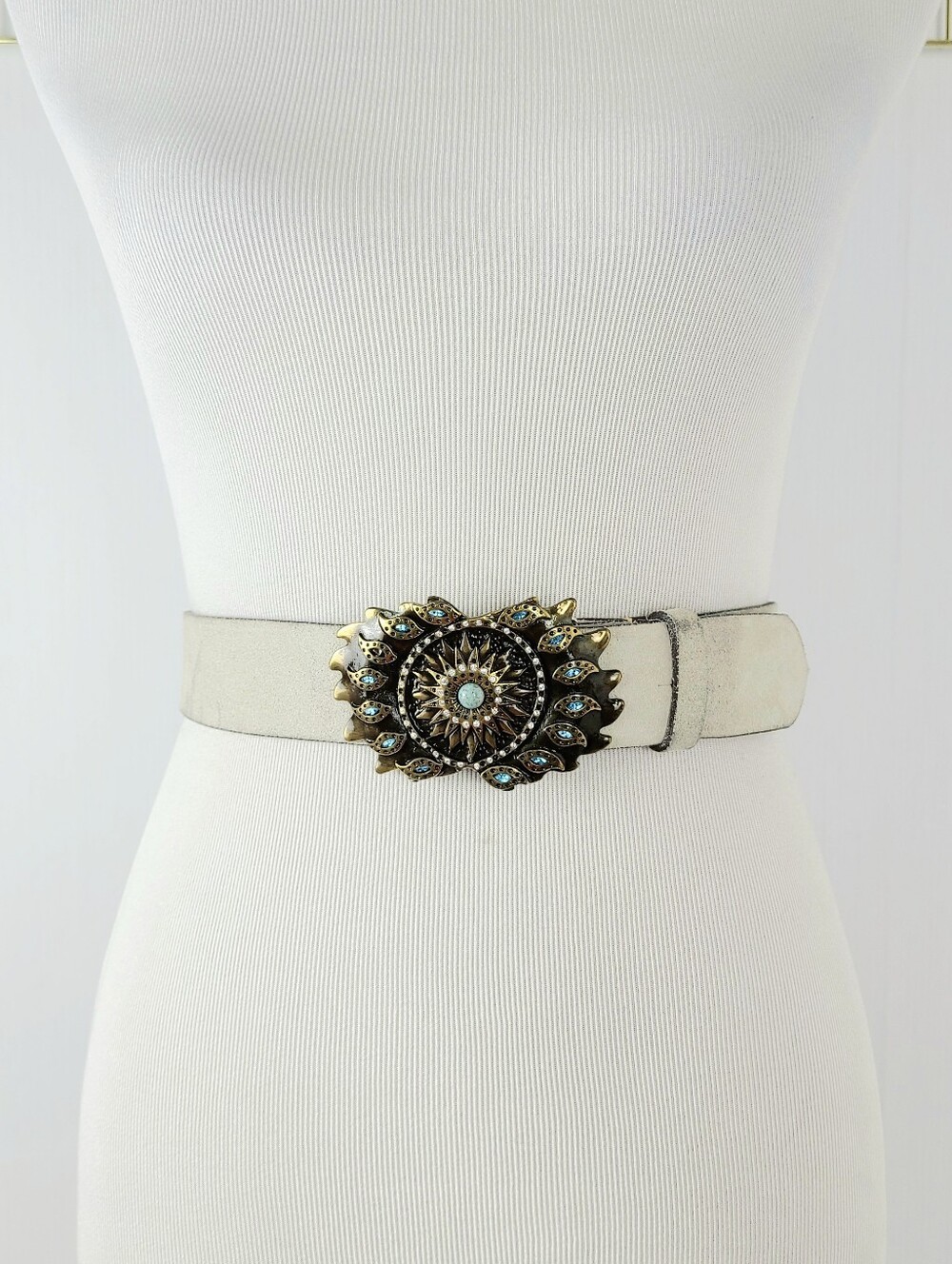 Paolo Vitale Handmade In Italy Embellished Buckle Genuine Suede Vintage Belt